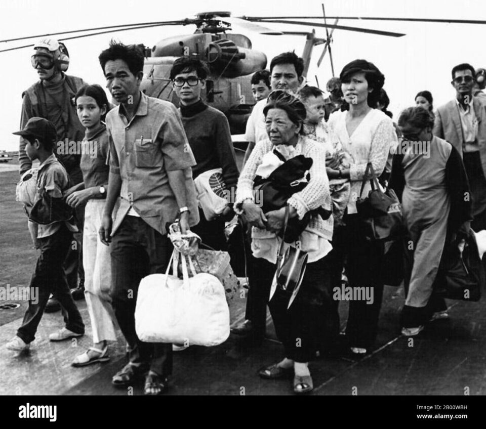 Does a photo show refugees fleeing South Vietnam?