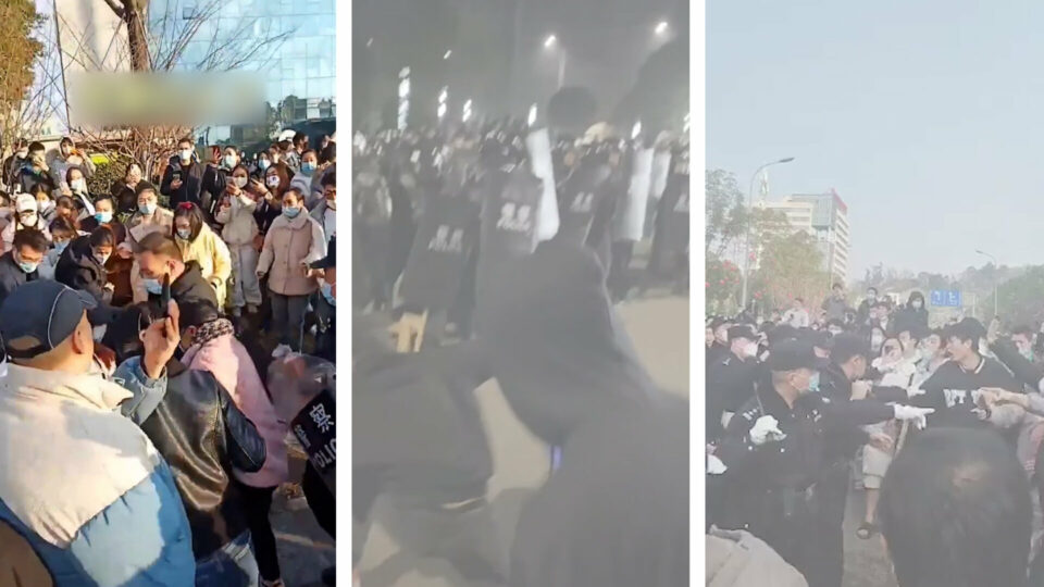 Protests by unpaid Chinese workers spread amid factory closures