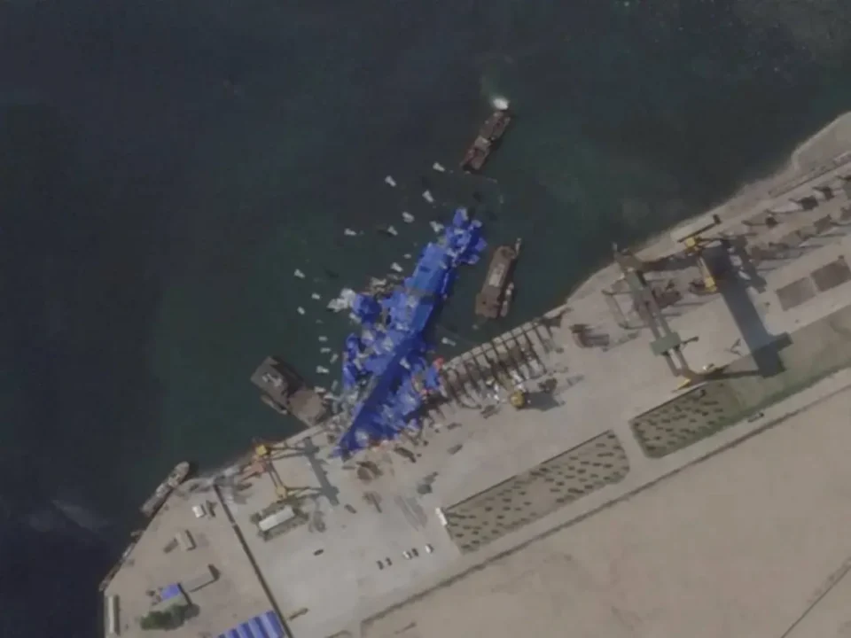 North Korean warship that tipped over during launch is upright again